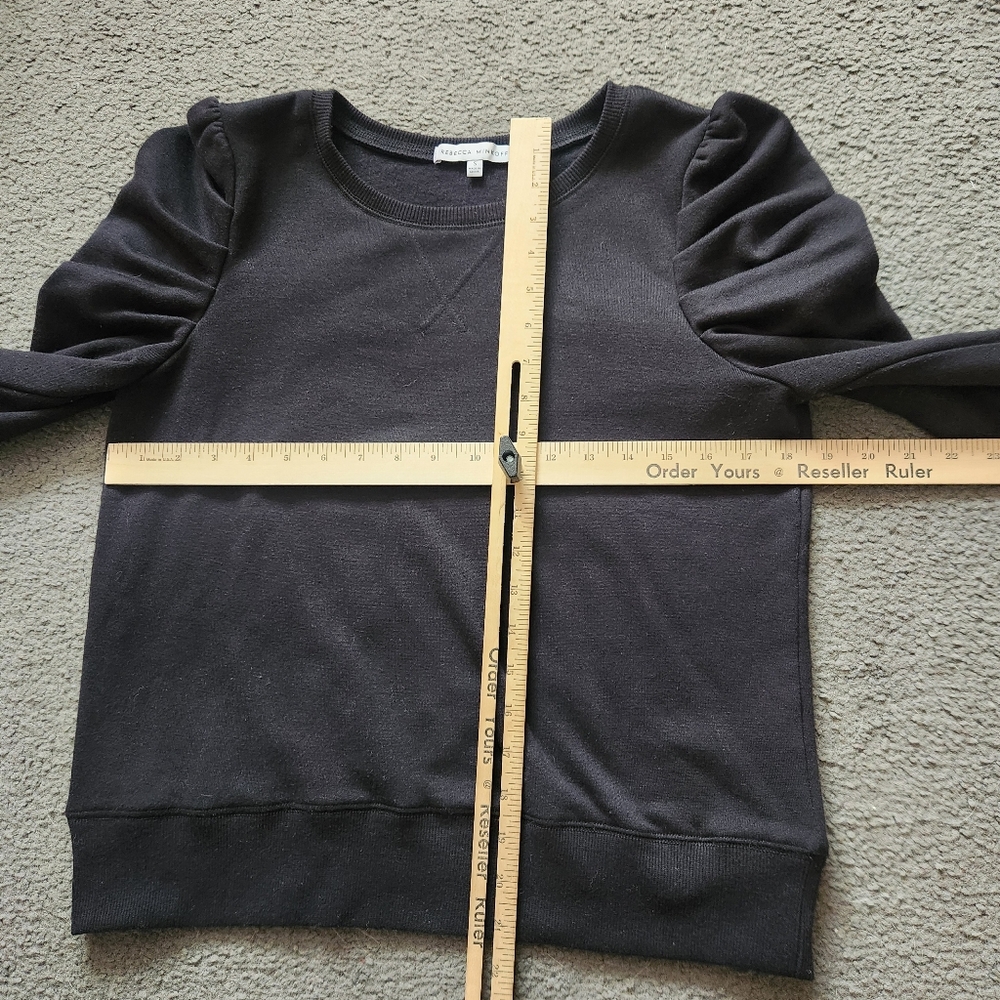 REBECCA MINKOFF Women's Janine Puff Sleeve Sweatshirt Small Black Quiet Luxury - Picture 10 of 12